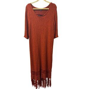 Womens Roamans Rust Orange Sweater Dress With Fringe Hem 3/4 Sleeves Lined Size